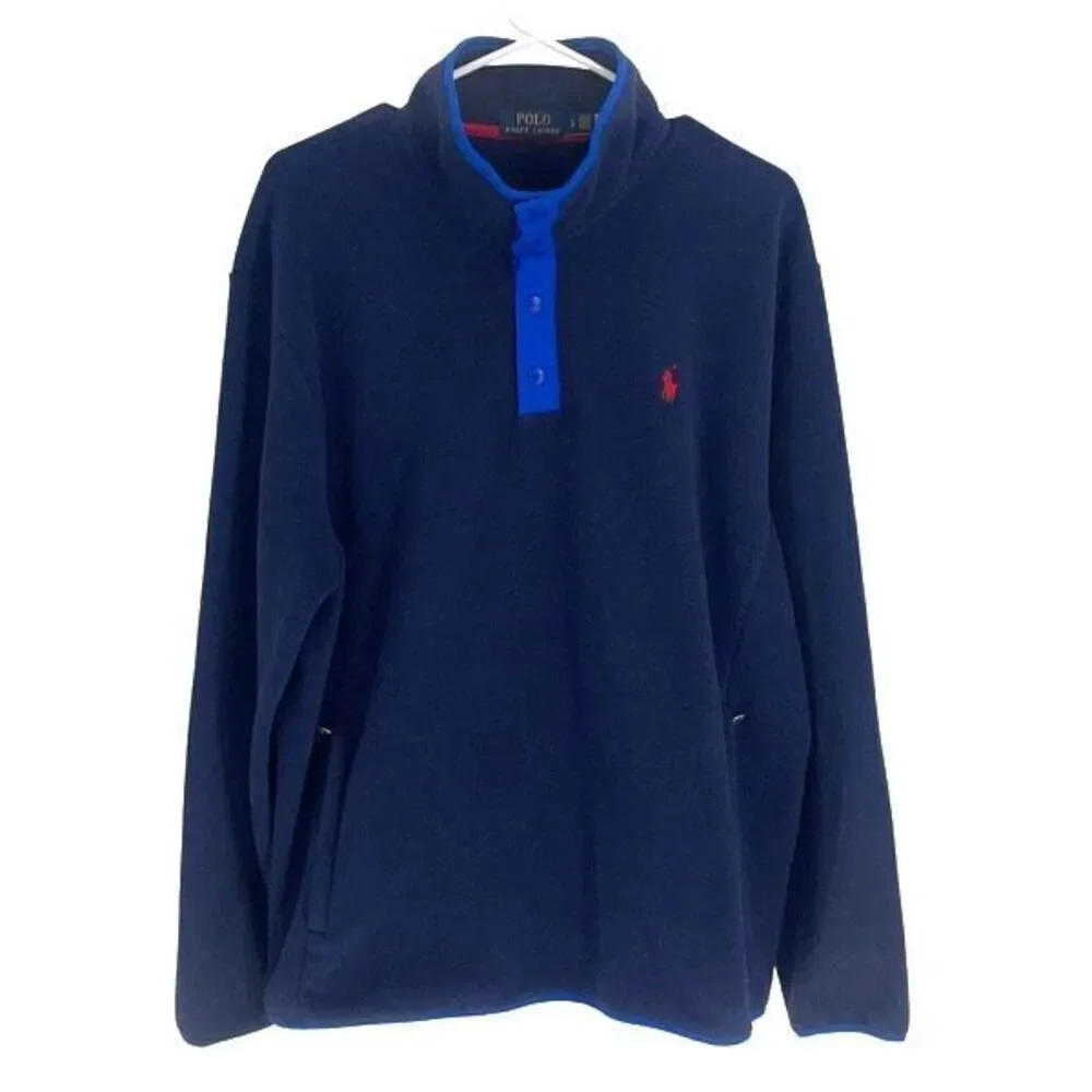 Polo Ralph‎ Lauren Mens Mock Neck Long Sleeve Fleece Sweater Blue Size Large
